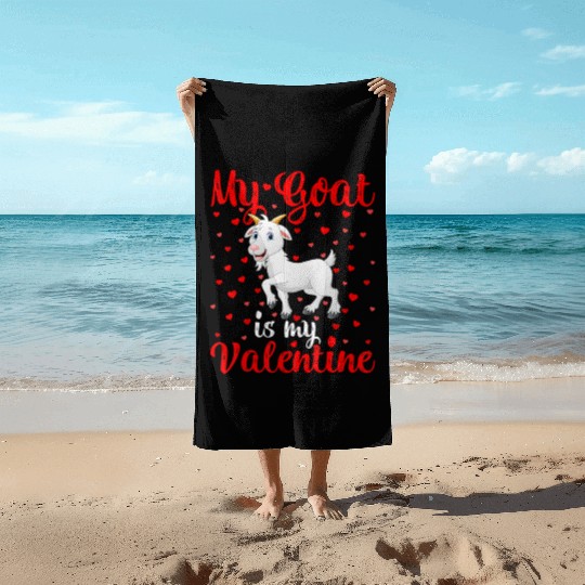 Goat Is My Valentine Hearts Love Goat Valentines D Beach Towels