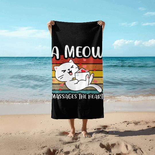 A meow massages the heart Beach Towels
