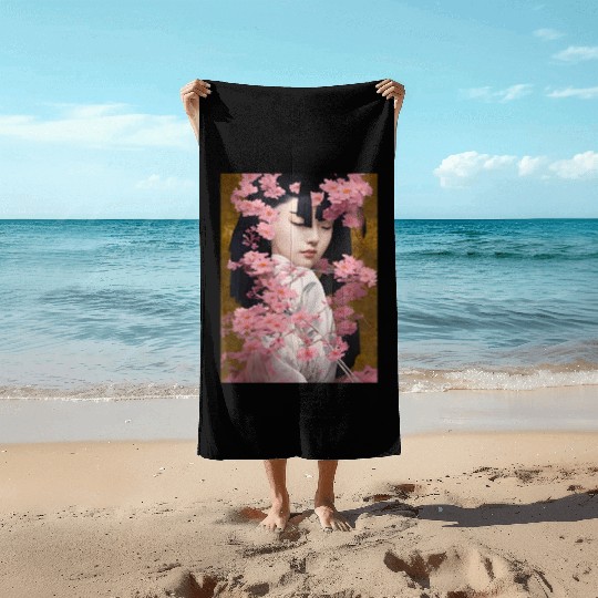 Japanese Geisha Digital Art Print POSTER Beach Towels