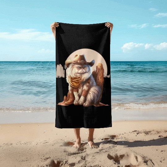 Cat Cowboy Hat meow Cowboy Cat Meme Beach Towels