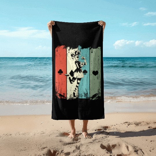 Vintage Casino Blackjack Gambling Clown Poker Card Beach Towels