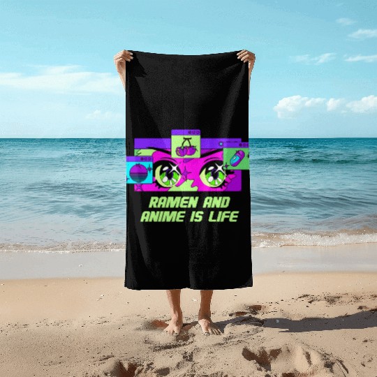 Ramen and Anime Is Life Kawaii Japanese Cute Japan Beach Towels