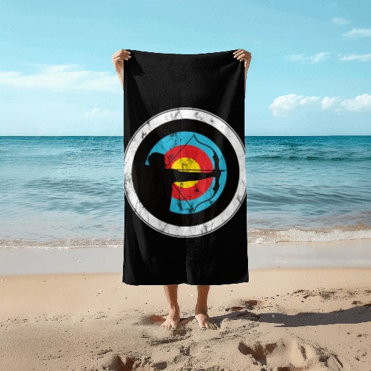 Archer and bowman with target archery Beach Towels