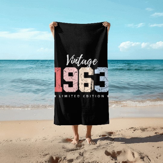 60 Years Vintage 1963 Retro 60th Birthday Beach Towels