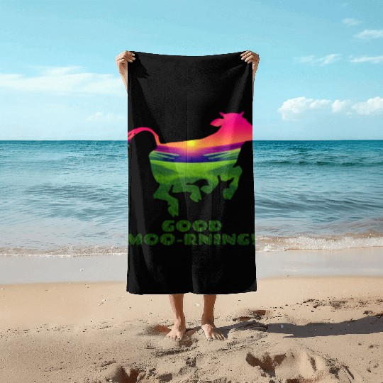 Good Moo-rning! Pop Art Sunrise Leaping Calf Beach Towels