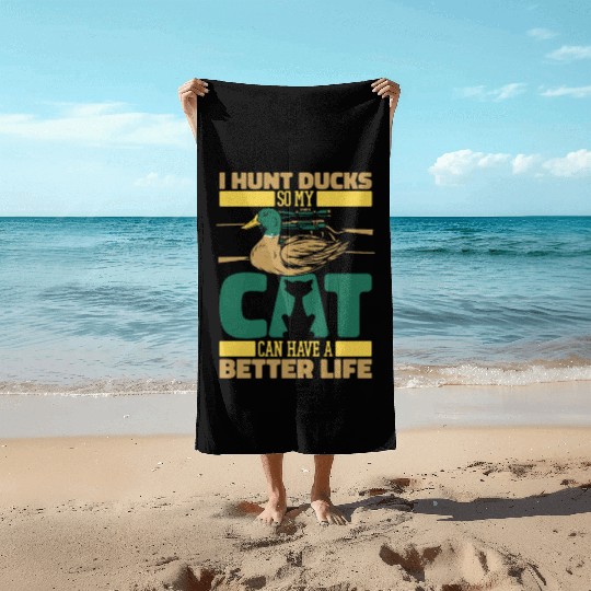 Duck Hunting Cat Beach Towels