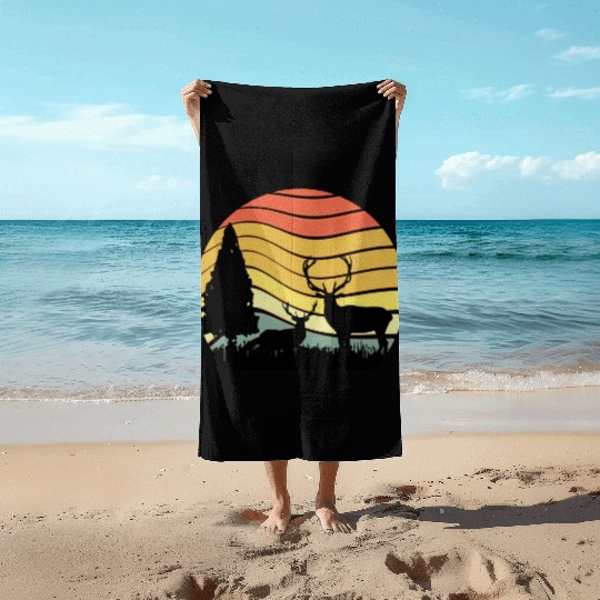 Sunset sunrise nature deer in the zoo Beach Towels