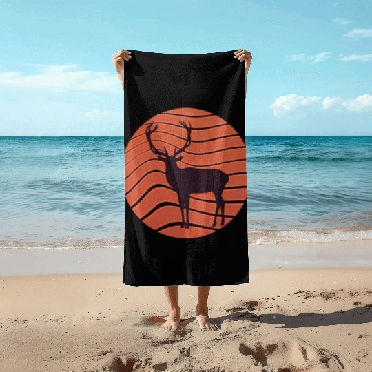 Vintage retro sunset sunrise nature deer funny Beach Towels