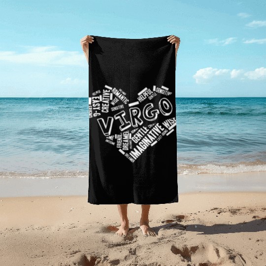 Virgo Heart Word Cloud Doodle Astrology Zodiac Sta Beach Towels