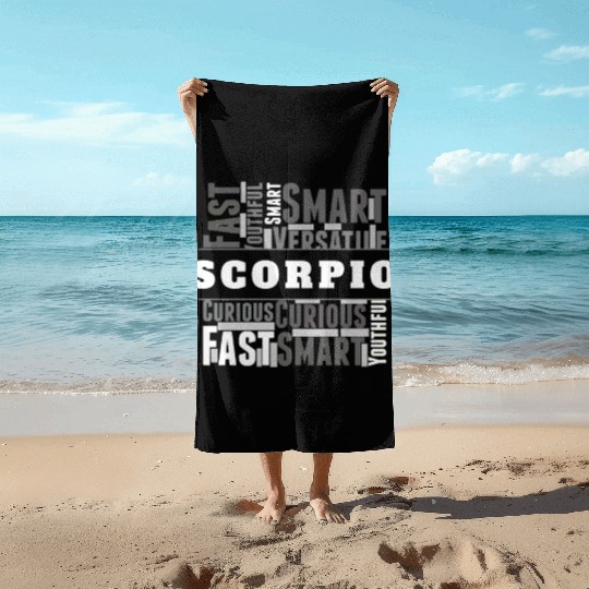 Scorpio Zodiac Star Sign Word Cloud Square Monochr Beach Towels