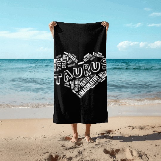 Taurus Heart Word Cloud Doodle Astrology Zodiac St Beach Towels