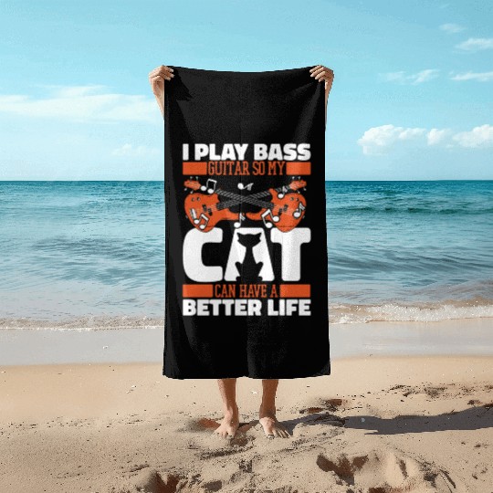 Bass Guitar Bassist Cat Beach Towels