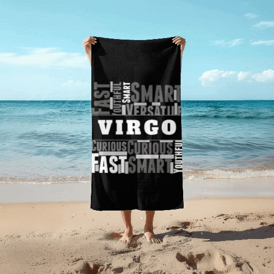 Virgo Zodiac Star Sign Word Cloud Square Monochrom Beach Towels