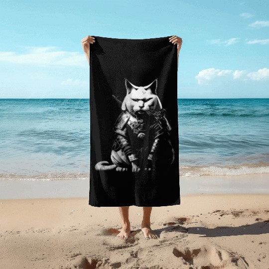 cool samurai cat Beach Towels