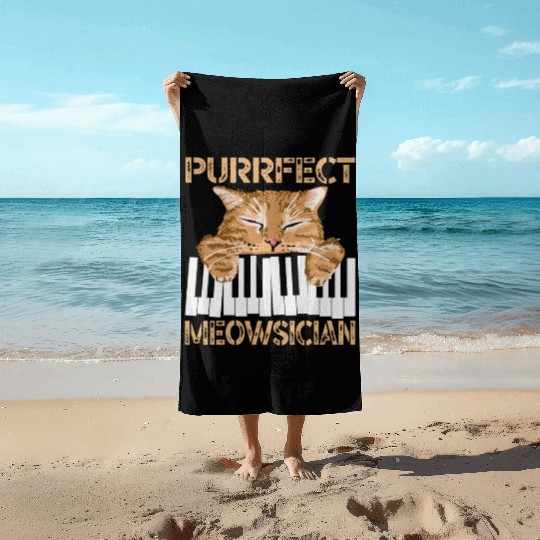 Purrfect Musician Pianist Piano Cat Musical Music Beach Towels