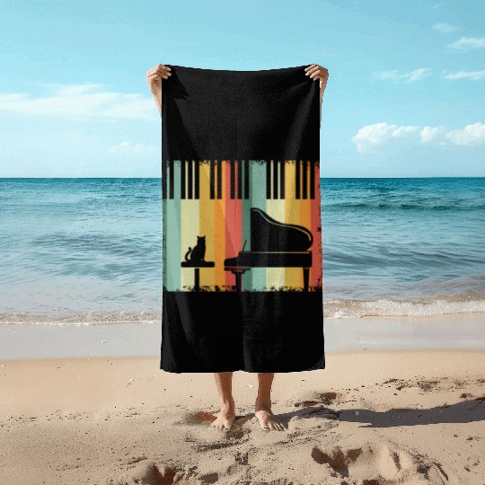 Piano Cat Musician Musical Instrument Pianist Beach Towels