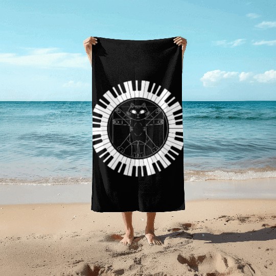 Piano Cat Musician Musical Instrument Pianist Beach Towels