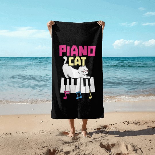 Piano Cat Musician Musical Instrument Pianist Beach Towels