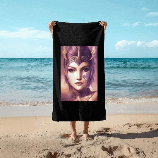 Warrior princess wearing gothic plate dark fantasy Beach Towels