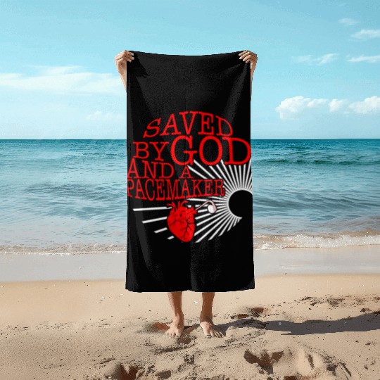 Saved By God And A Pacemaker Beach Towels, CHD Awareness