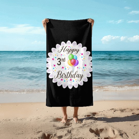 3rd Happy Birthday with Balloon Beach Towels
