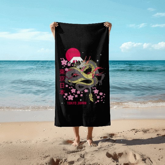 Japanese Tokyo Dragon Asian Vintage Retro Style Beach Towels