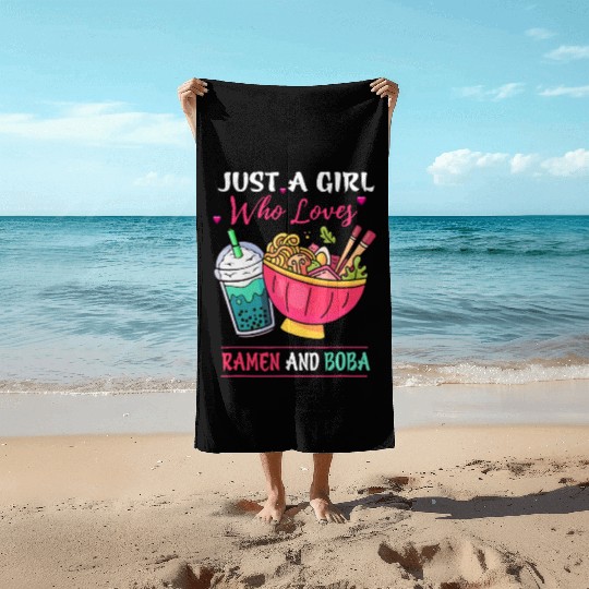 Just A Girl Who Loves Ramen And Boba Tea Kawaii Gi Beach Towels