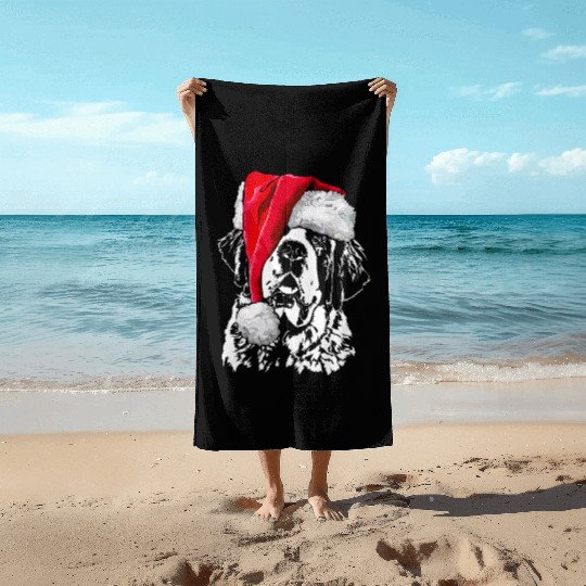 Santa Saint Bernard Dog Christmas Wilsigns Beach Towels