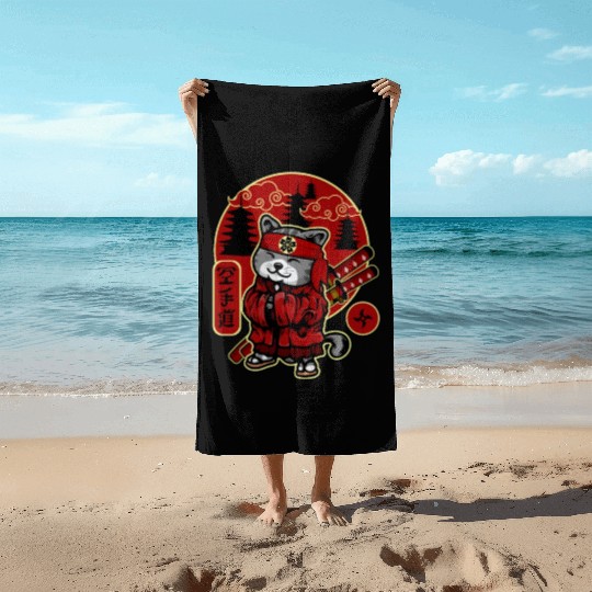Samurai Cat Beach Towels