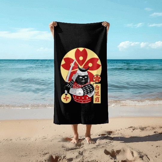 Samurai Cat Beach Towels