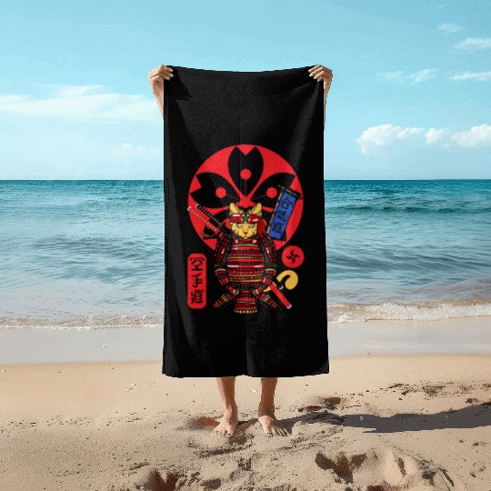 Samurai Cat Beach Towels