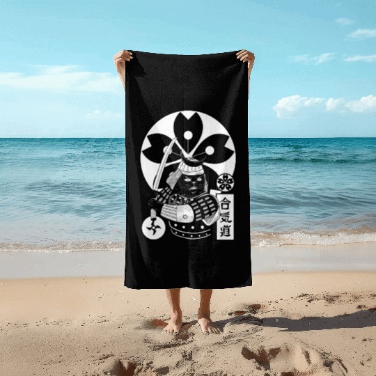 Samurai Cat Beach Towels