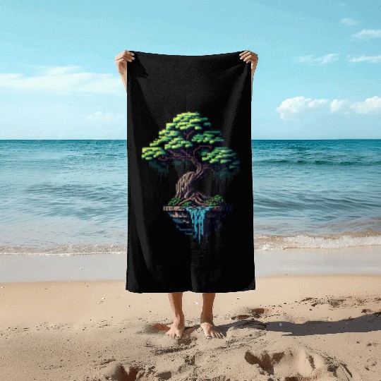 8 Bit Bonsai Tree Beach Towels