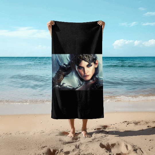 Warrior princess wearing gothic plate fantasy art Beach Towels