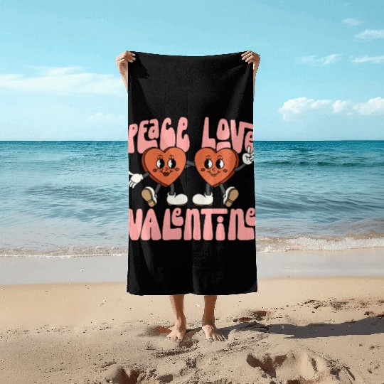 Peace Love Valentine Candy Heart Beach Towels