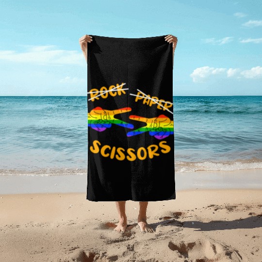 Rock Paper Scissors, LGBT Rainbow Flag Beach Towels