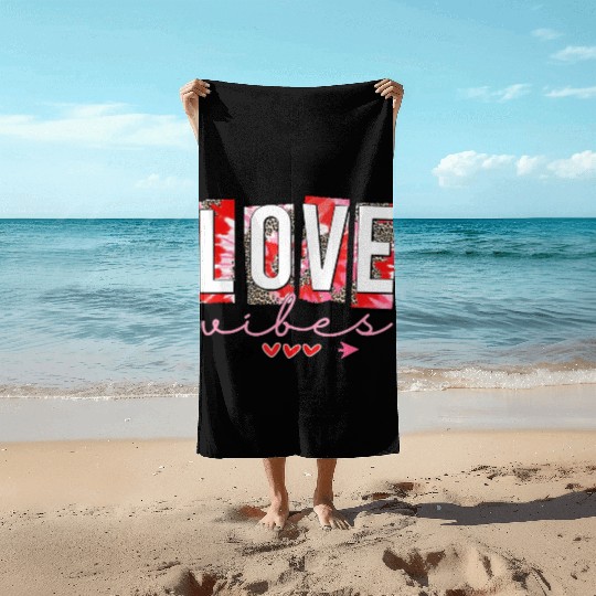Leopard print cheetah Love Vibes Beach Towels Cupids Arrow
