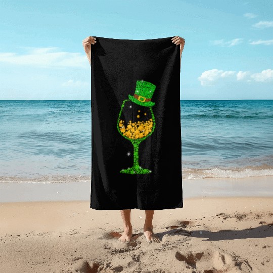 St Patricks Lucky Shamrock Wine Glass Beach Towels
