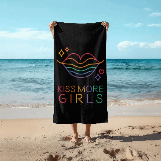 Kiss More Girls LGBT Cute Lesbian Vintage Lips Pri Beach Towels