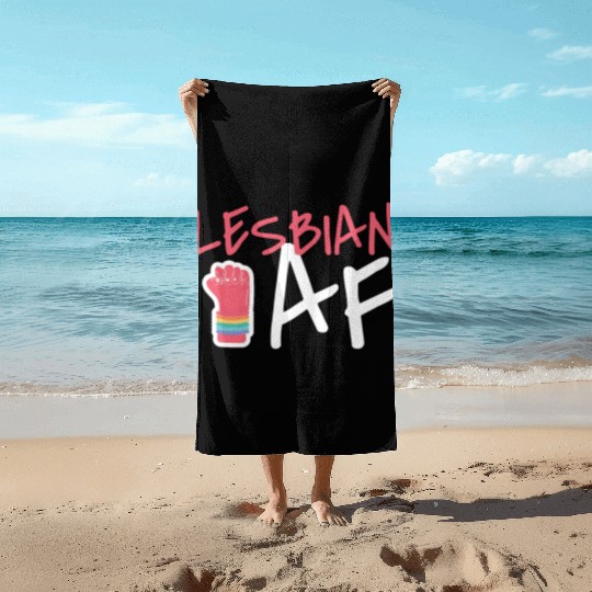 Lesbian AF LGBT Graffiti Fist Pride Colors Beach Towels
