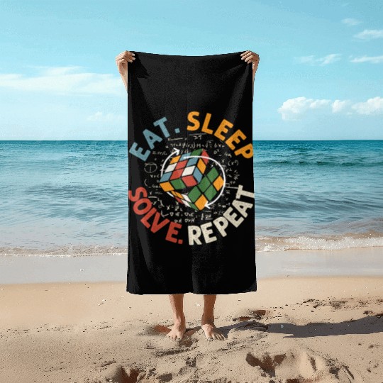 Eat Sleep Solve Repeat Math Speed Cubing Genie Beach Towels