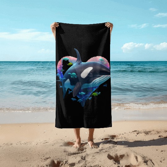 Orca Is My Valentine Beach Towels