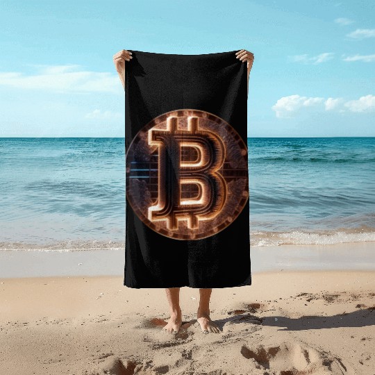 Bitcoin Gold logo Fire futuristic neon light Beach Towels