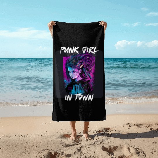 Graffiti Style - Punk Girl In Town 3 Beach Towels