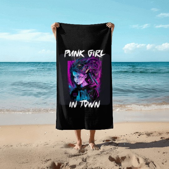 Graffiti Style - Punk Girl In Town 3 Beach Towels