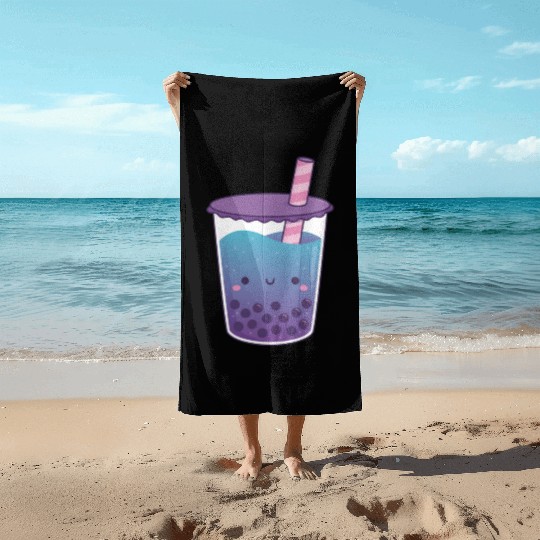 Cute Galaxy Butterfly Pea Flower Boba Tea Doodle Beach Towels