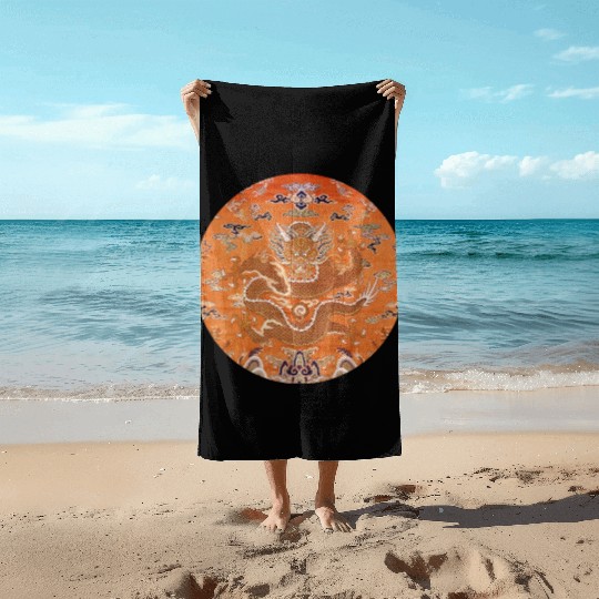 Chinese dragon fabric Beach Towels