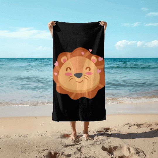 Cute Lion Cartoon Animals Character Design Beach Towels