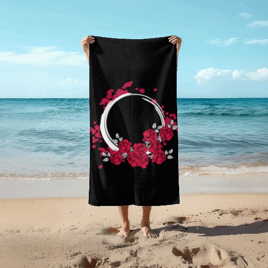 Zen Circle Japanese Roses Flower Bouquet Aesthetic Beach Towels