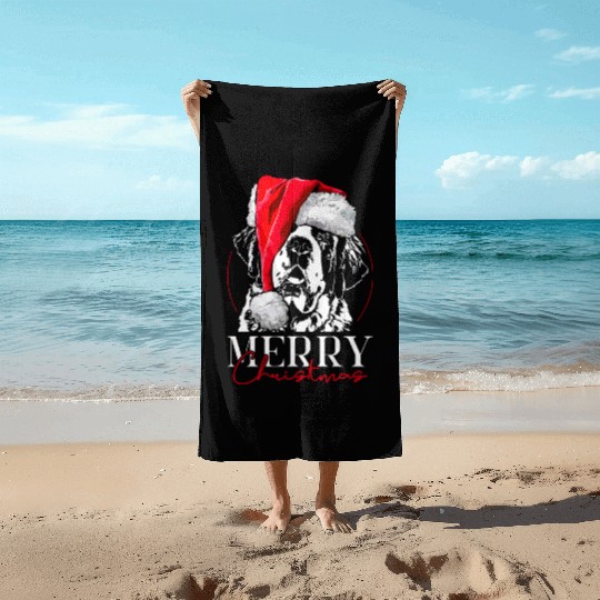 Santa Saint Bernard Dog Christmas Wilsigns Beach Towels